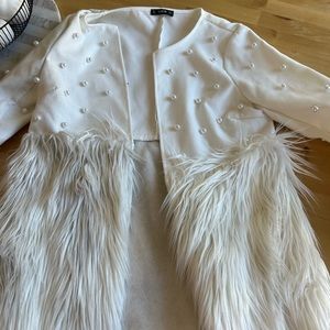 White feather and pearl winter coat